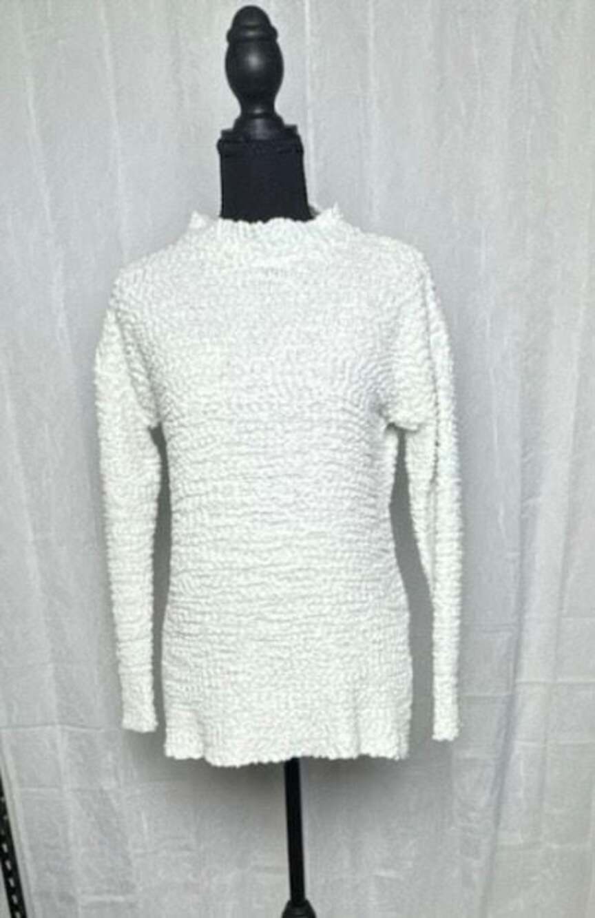 MEROKEETY White Popcorn Knit Mock Neck Tunic Sweater Size S - Picture 2 of 7